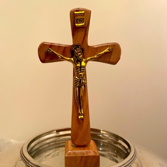 🍀$12bundle Wood standing 4” personal size cross crucifix, removable base New - Picture 1 of 7